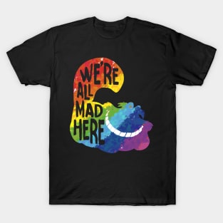 Alice we mad here rainbow black T-Shirt